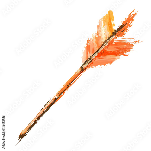 Artistic Arrow with Vivid Brush Strokes in Apricot Isolated on Transparent Background