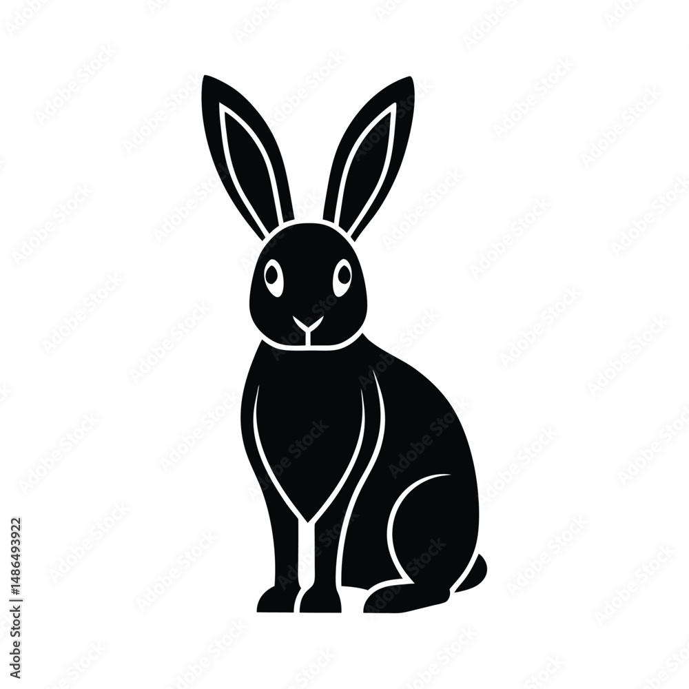 Obraz premium Black silhouette of a sitting rabbit animal icon