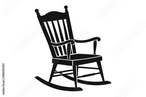 Simple Silhouette of a Classic Wooden Rocking Chair with Armrests and Back Slats