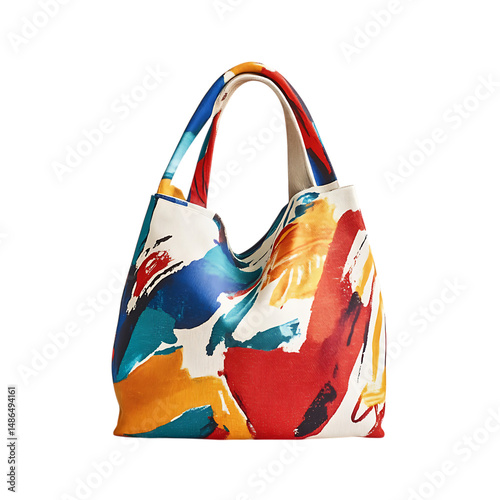 Trendy Canvas Bag with a Modern Artistic Print Isolated on Transparent Background