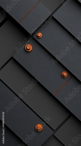 Dark Grey Metal Panel with Orange Rivets and Rust Texture