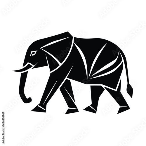 Abstract black elephant silhouette walking design