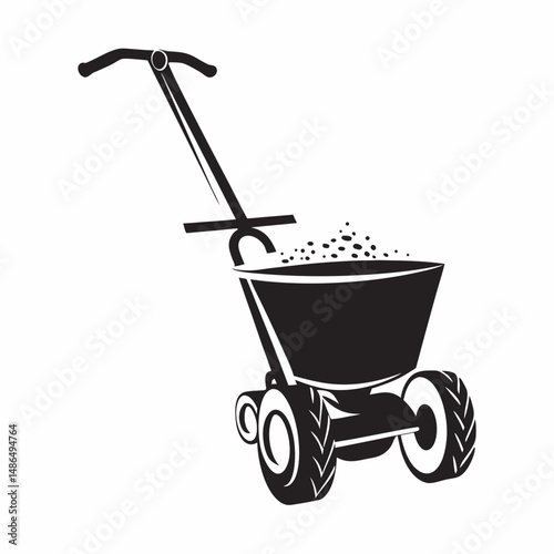Garden fertilizer spreader in black silhouette design  