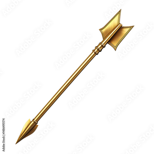 Modern Arrow with Sharp Precision in Brilliant Gold Isolated on Transparent Background