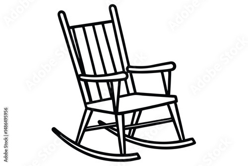 Line art illustration of a rocking chair with a traditional slatted back design