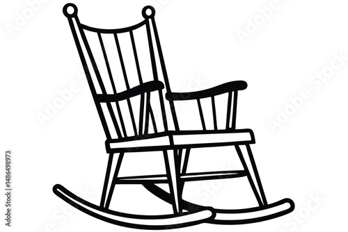 Outlined Rocking Chair Illustration Traditional Furniture Design with Armrests and Curved Base