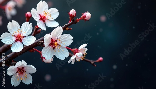 Intricate sakura branch pattern, white blossoms on dark background , floral, background, stylish