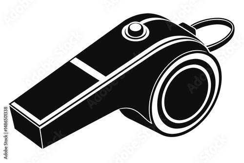 Vector Illustration of a Black Whistle with White Highlights and a Lanyard Loop