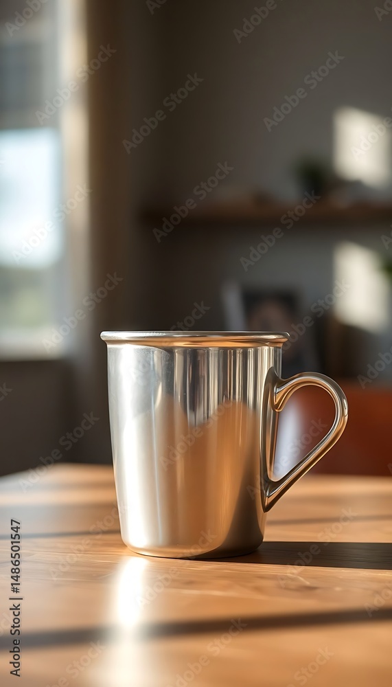 Fototapeta premium metal cup sitting on top of a wooden table