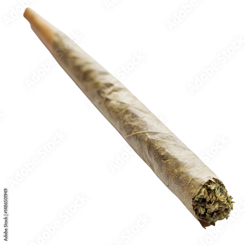 Rolled cannabis cigarette on transparent background