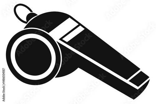 Black and White Vector Illustration of a Classic Pealess Referee Whistle Isolated Icon