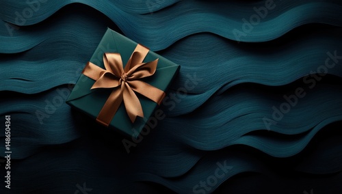 Teal Gift Box with Wavy Background. (1)