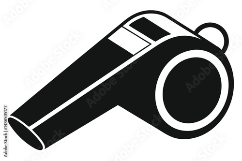 Stylized Black and White Illustration of a Referee Whistle for Sports and Safety