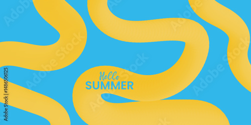 Wallpaper Mural Hello Summer Wavy Line Art with Typography – Minimalist Design for Web, Ads, and Posters Torontodigital.ca