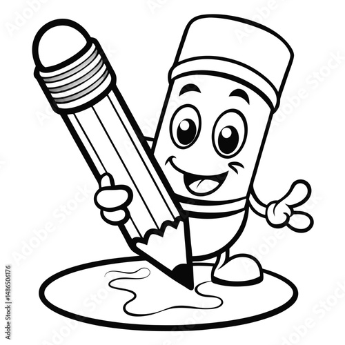 Cute Pencil Cartoon: Free Printable  Coloring Page