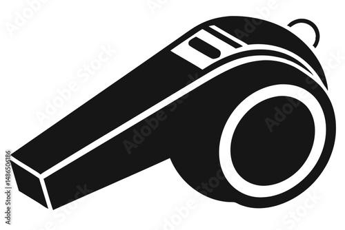Black Silhouette of a Coach Whistle with Ring for Necklace or Lanyard