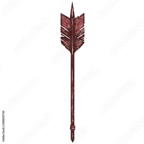 Bold Arrow with Strong Structure in Deep Maroon Color Isolated on Transparent Background