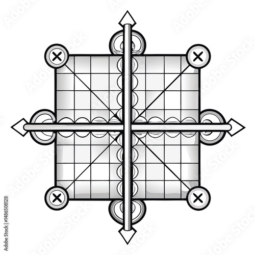 Geometric Design: Square, Lines, Symmetry, Cross, Pattern - High-Resolution Image Coloring Page