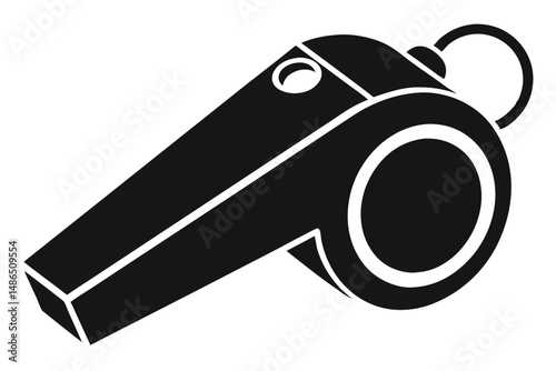 Simple Black Whistle with Loop and Air Hole, Sports Equipment Illustration
