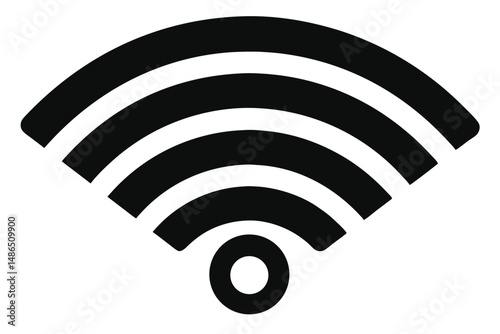 Isolated black wifi signal symbol featuring four arcs and circle antenna