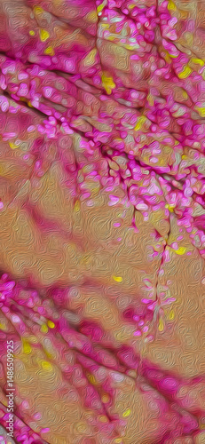 Lovely Small Pink Spring Blooms, Buds & Branches for a Background, Backdrop, Border or Wallpaper (Filtered Photo w/Texture)