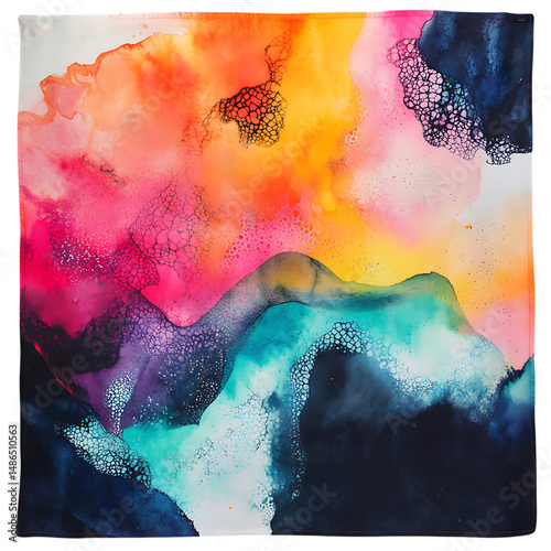 Artistic Beach Towel with Oversized Abstract Waterc Isolated on Transparent Background