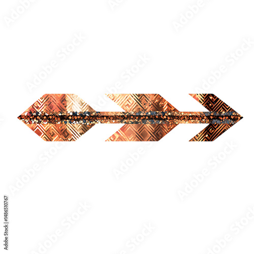 Abstract Arrow with Layered Shimmering Patterns in Gold Isolated on Transparent Background