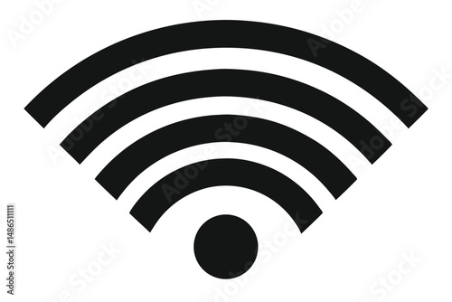 Black Wifi Signal Icon with Four Arcs Above the Central Circle Graphic