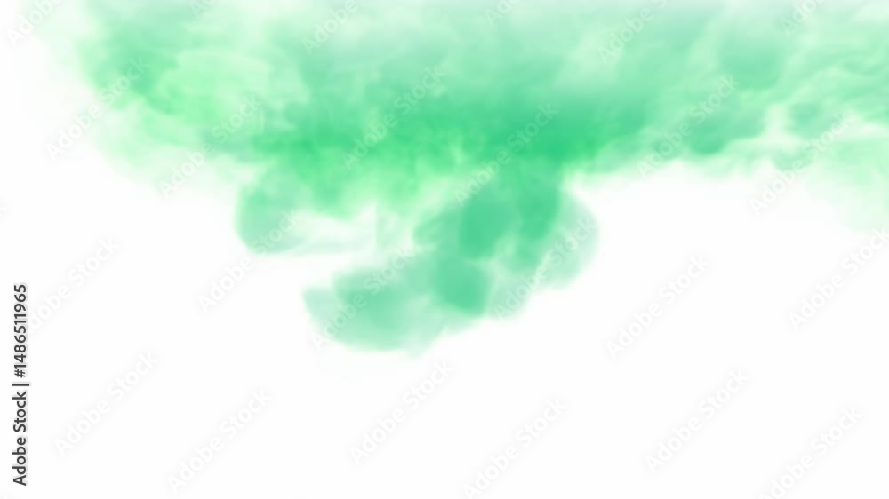 Hervorquellender sich langsam ausbreitender mystischer grüner Rauch / Qualm in dynamischer Transformation – diffuse Nebelschwaden, Wolke, Transformation, Forschung, Wissenschaft,  Visualisierung