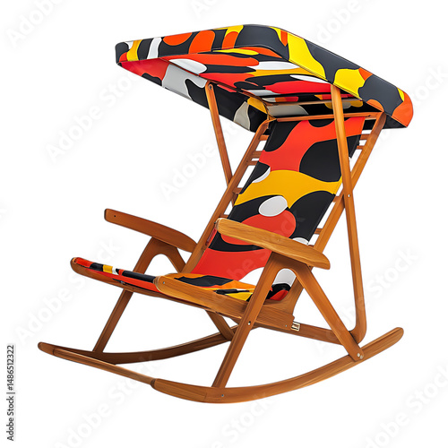 Contemporary Reclining Wooden Beach Chair with a Bo Isolated on Transparent Background