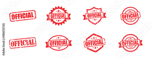 set of red official stamp, vintage grunge endorsements for authoritative validation and formal documentation 