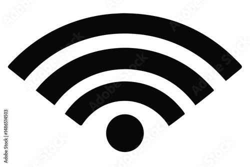 Black WiFi Icon with Arched Lines and Central Circle Represents Wireless Connectivity