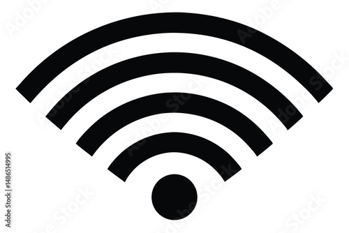 Black WiFi Signal Icon Wireless Network Symbol with Four Arcs and Point