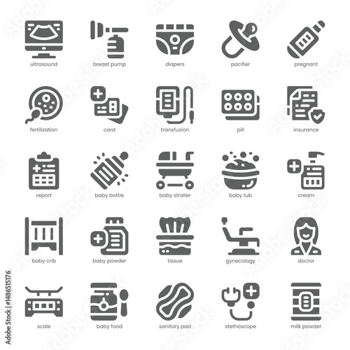 Maternity Care Icon pack for your website, mobile, presentation, and logo design. Maternity Care Icon solid design. Vector graphics illustration and editable stroke.