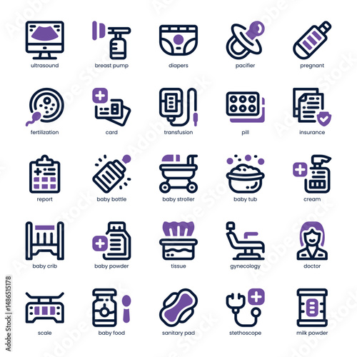Maternity Care Icon pack for your website, mobile, presentation, and logo design. Maternity Care Icon dual tone design. Vector graphics illustration and editable stroke.
