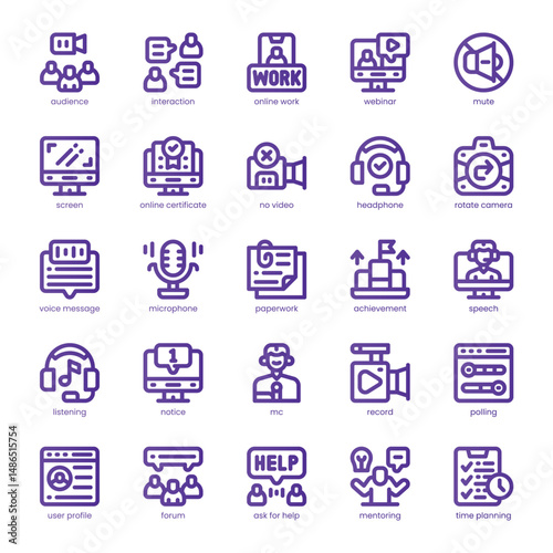 Webinar Icon pack for your website, mobile, presentation, and logo design. Webinar Icon line basic color design. Vector graphics illustration and editable stroke.