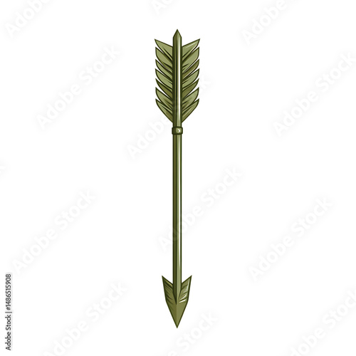 Bold Arrow with Symmetric Design in Olive Green Isolated on Transparent Background
