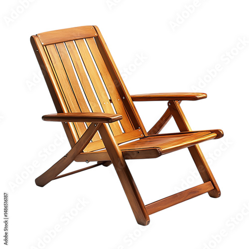 Elegant Modern Wooden Beach Chair with a Compact Frame Isolated on Transparent Background