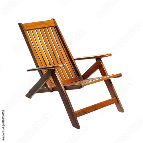 Elegant Foldable Wooden Beach Chair with a Refined Isolated on Transparent Background