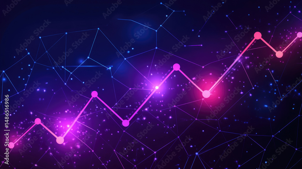 Abstract glowing data graph with interconnected dots on a dark blue backdrop