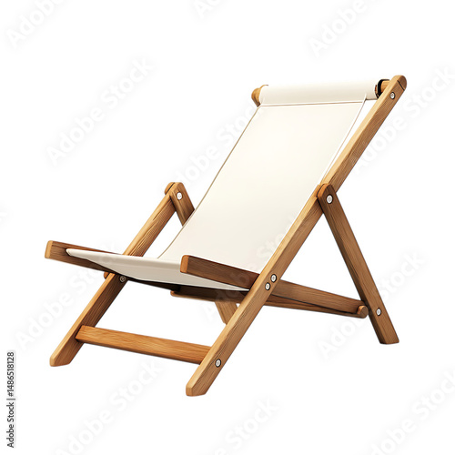 Contemporary Reclining Wooden Beach Chair with a Sl Isolated on Transparent Background