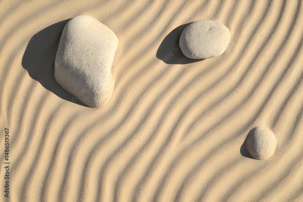 Obraz premium Wind-Sculpted Sand Patterns and Smooth Rocks A Desert Texture