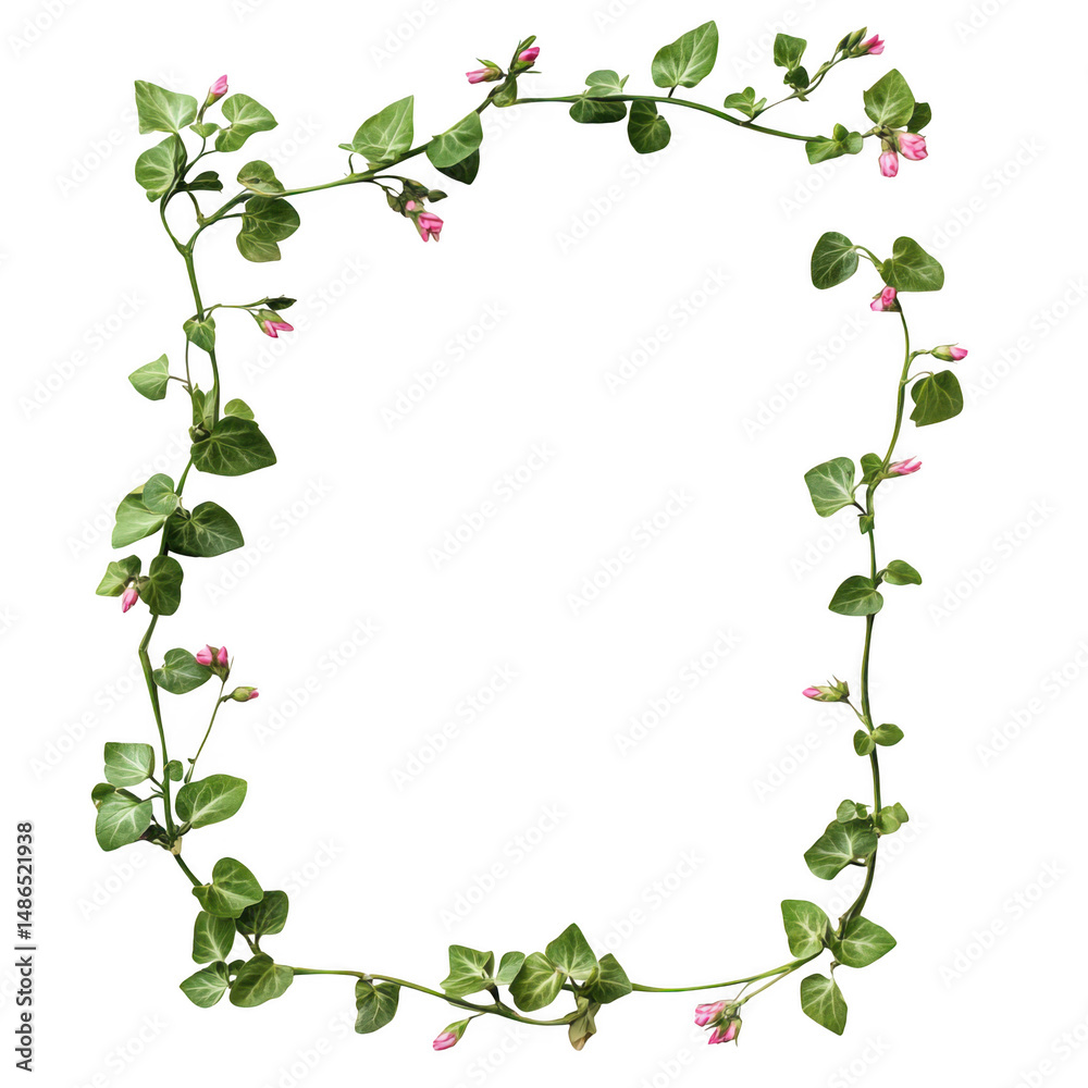 Fototapeta premium Floral frame with ivy and blossoms isolated on transparent background