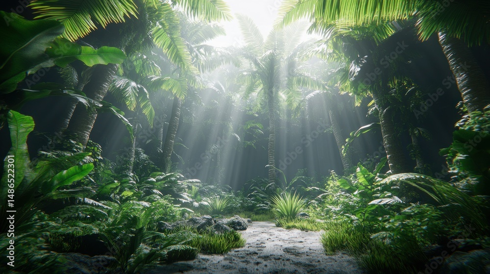 Lush jungle path bathed in sunlight Lush jungle path bathed in sunlight