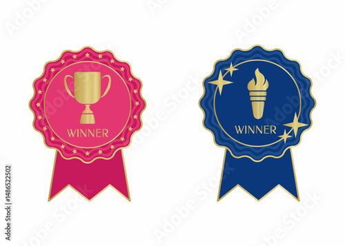 set of medals with gold, award prize cup, torch, winner, medal, victory, medallion, sample, competition