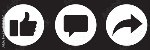 Like, comment, and share icon in line design. Love, speech bubble, and arrow repost outline sign symbol