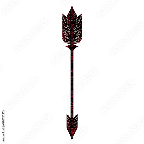 Abstract Arrow with Layered Motifs in Deep Maroon Isolated on Transparent Background