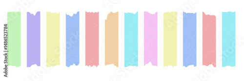 Paper sticky tape vector set with torn edges. Ripped adhesive tapes. Textured washi tape strips in pastel colors. Perfect for digital stickers, planners, craft designs, note, scrapbook, collage