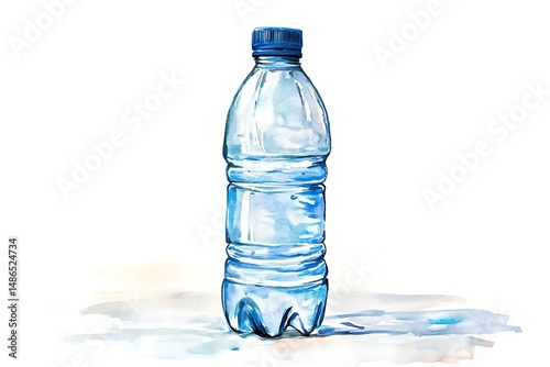 Watercolor illustration of a water bottle, isolated against a clean white background for a minimalistic design