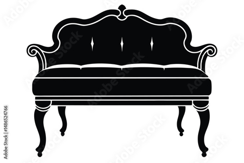 Elegant Silhouette of an Ornate Couch with Detailed Scrollwork and Button Accents